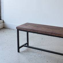 Stoic Industrial Wood Bench Pictured In Walnut Clear &amp; Blackened Metal
