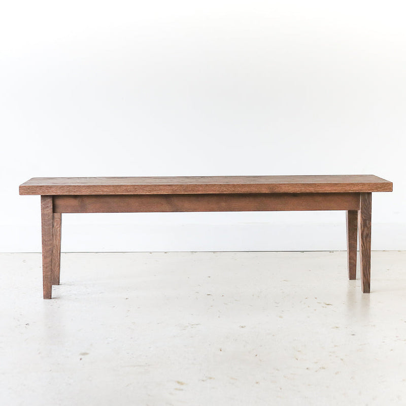 Tapered Leg Wood Bench Pictured In Reclaimed Oak Walnut