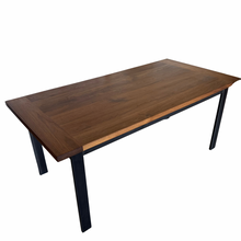 Steel- Frame Dining Table — In Walnut Clear &amp; Blackened Metal Legs 