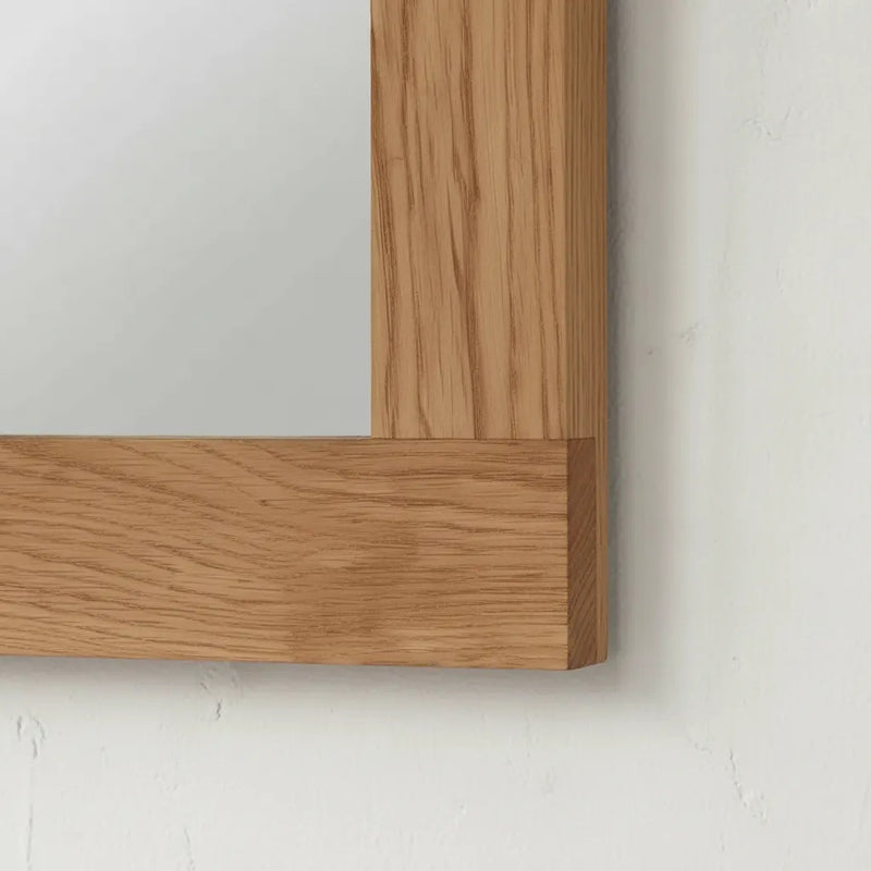 Bixby Fluted Solid Wood Mirror pictured in White Oak Clear detail joinery.