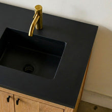 Quartz Offset Bathroom Vanity Top / Single Sink. Pictured in Matte Black.