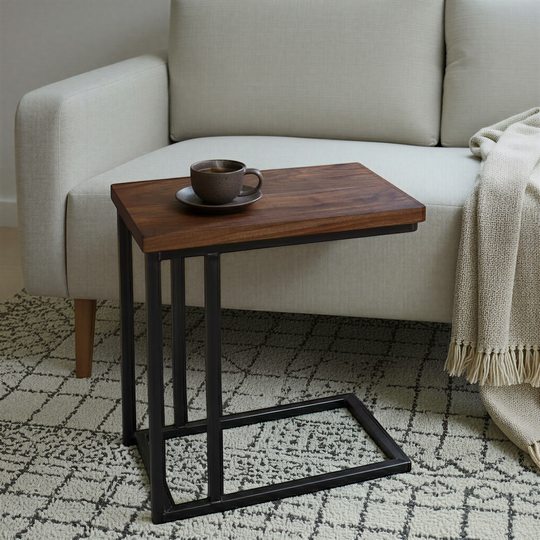 Large Wood + Steel C-Table Pictured In Walnut Clear & Blackened Metal
