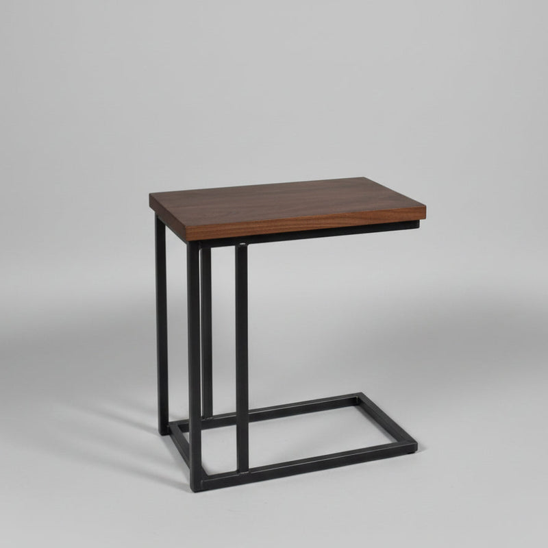 Large Wood + Steel C-Table Pictured In Walnut Clear &amp; Blackened Metal