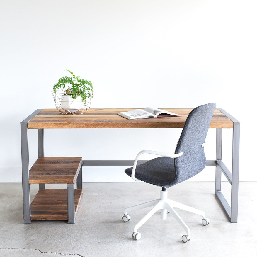 Modern Wood + Metal Desk with Shelving - Specifications: