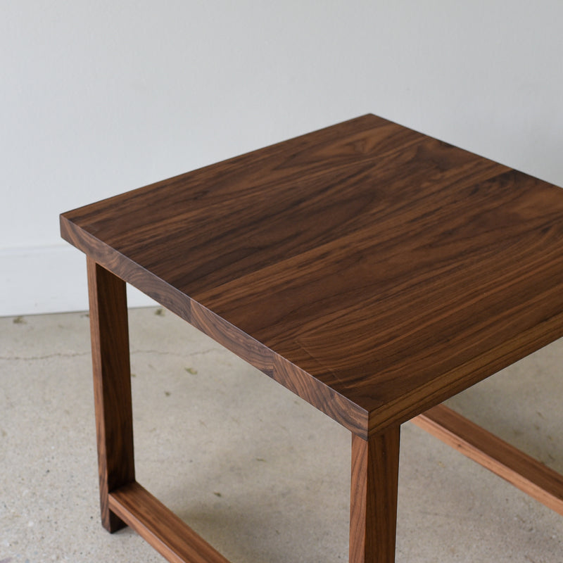 Modern Solid Wood End Table Pictured In Walnut Clear