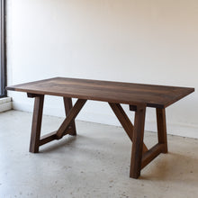 Farmhouse Trestle Dining Table Pictured In Walnut Clear