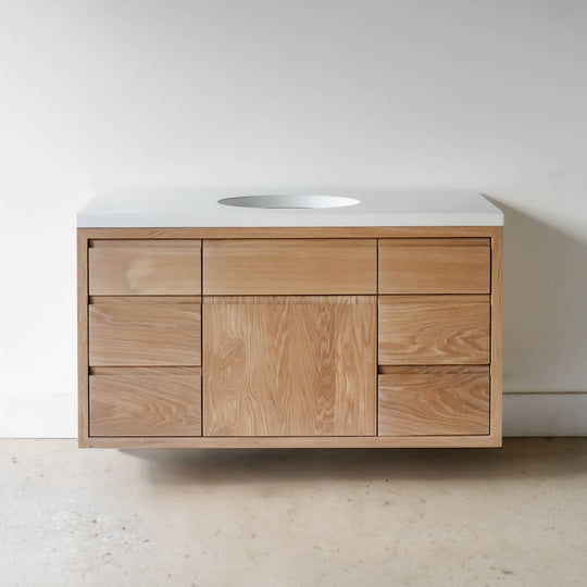 Modern Floating Wood Vanity / Single Sink Pictured in White Oak / Natural 