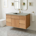 48" Modern Floating Wood Vanity Pictured in White Oak Clear