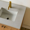 Quartz Offset Bathroom Vanity Top / Single Sink. Pictured in Soft Gray.