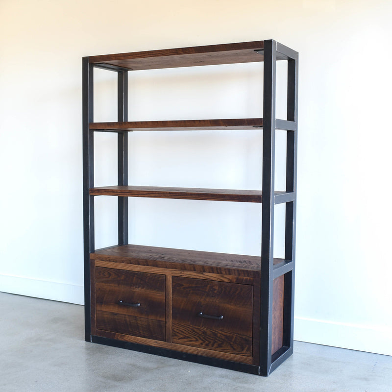 Modern Industrial Bookshelf with Drawers - Specifications: