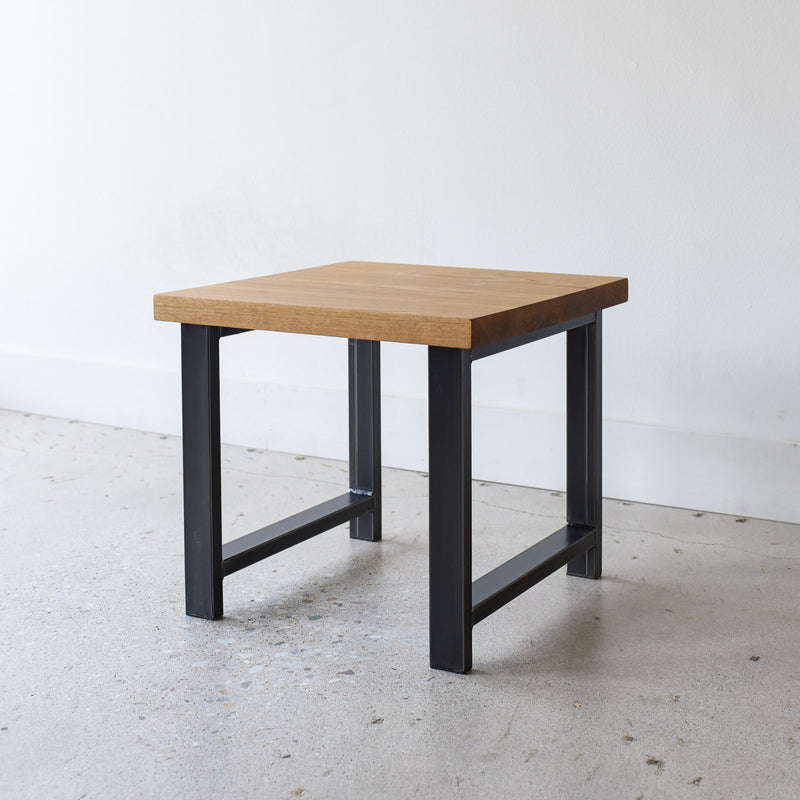 Modern Industrial End Table Pictured in White Oak / Clear