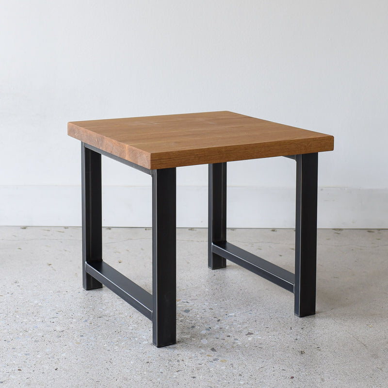 Modern Industrial End Table Pictured in White Oak / Clear