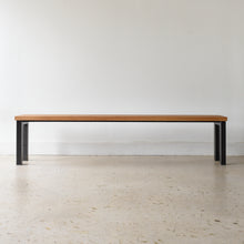 Wide Steel Frame Bench Pictured In White Oak Clear &amp; Blackened Metal