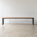Wide Steel Frame Bench Pictured In White Oak Clear &amp; Blackened Metal