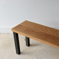 Wide Steel Frame Bench Pictured In White Oak Clear &amp; Blackened Metal