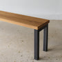 Wide Steel Frame Bench Pictured In White Oak Clear &amp; Blackened Metal