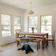 Breadboard Farmhouse Dining Table Featured with our &lt;a href=&quot;https://wwmake.com/products/reclaimed-wood-dining-chairs-barnwood-dining-chairs&quot;&gt; Farmhouse Wood Dining Chairs&lt;/a&gt; in Reclaimed Oak Clear and featured with our &lt;a href=&quot;https://wwmake.com/products/reclaimed-wood-plank-bench&quot;&gt; Plank Wood bench &lt;/a&gt; in Reclaimed Oak Clear
