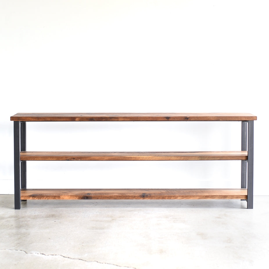 Long Farmhouse Wood + Metal Bookshelf - Specifications: