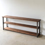 Long Farmhouse Wood + Metal Bookshelf Pictured In Walnut Clear &amp; Blackened Metal