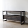 2-Drawer Modern Industrial Media Console Pictured in White Oak/ Black &amp; Blackened Metal 