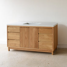 60&quot; Modern Wood Vanity / Single Sink Pictured in White Oak/ Clear with Routed Finger Pull - Featured with our &lt;a href=&quot;https://wwmake.com/products/60inch-integral-single-sink-vanity-top-tfc&quot;&gt; Concrete Vanity Top With Integral Sink &lt;/a&gt; in White