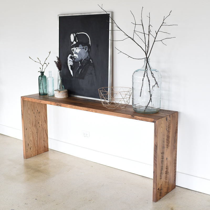 Modern Waterfall Console Table Pictured In Reclaimed Oak Textured