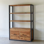 Modern Industrial Bookshelf With Drawers Pictured In Reclaimed Oak Clear &amp; Blackened Metal