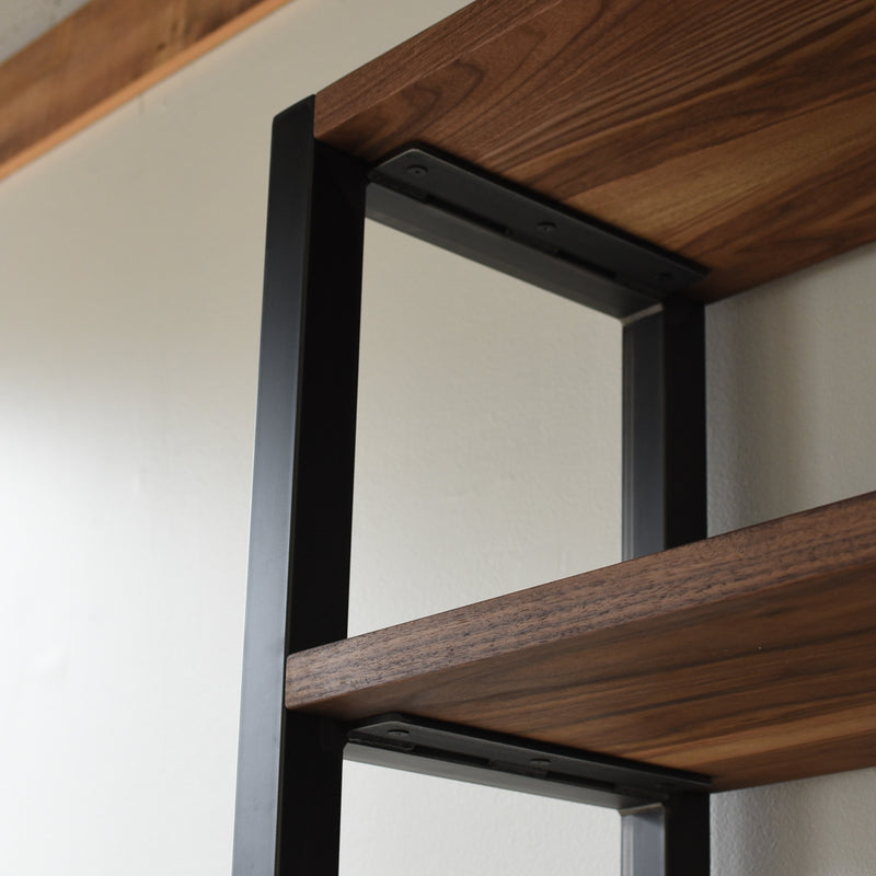 Modern Industrial Bookshelf With Drawers Pictured In Walnut Clear &amp; Blackened Metal
