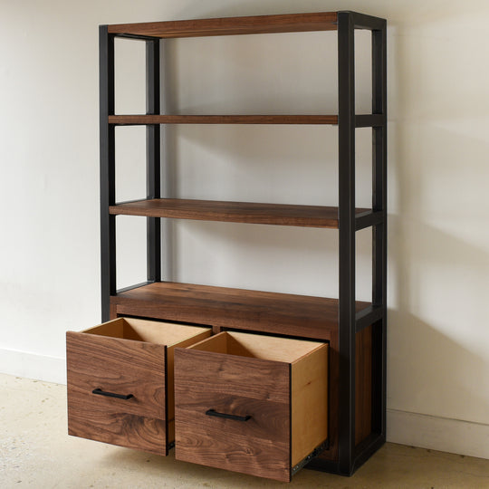 Modern Industrial Bookshelf with Drawers