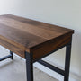 2-Drawer Modern Wood + Metal Desk Pictured in Walnut Clear and Blackened Metal