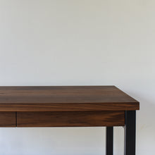 2-Drawer Modern Wood + Metal Desk Drawer Detail Pictured in Walnut Clear and Blackened Metal