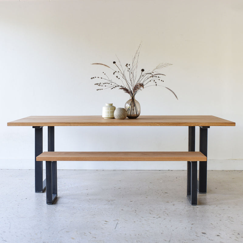 Industrial Modern Dining Table Pictured in White Oak Natural