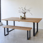 Industrial Modern Dining Table Pictured In White Oak Natural &amp; Blackened Metal Featured with our &lt;a href=&quot;https://wwmake.com/products/industrial-modern-reclaimed-wood-bench-u-shaped-metal-legs-anhr7&quot;&gt; Industrial Modern Bench&lt;/a&gt; 