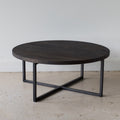 Round Modern Coffee Table Pictured in White Oak / Black &amp; Blackened Metal