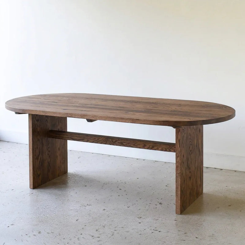 Modern Timber Oval Dining Table Pictured in Reclaimed Oak Walnut