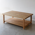 Modern Solid Wood Coffee Table With Lower Shelf Pictured in White Oak / Clear