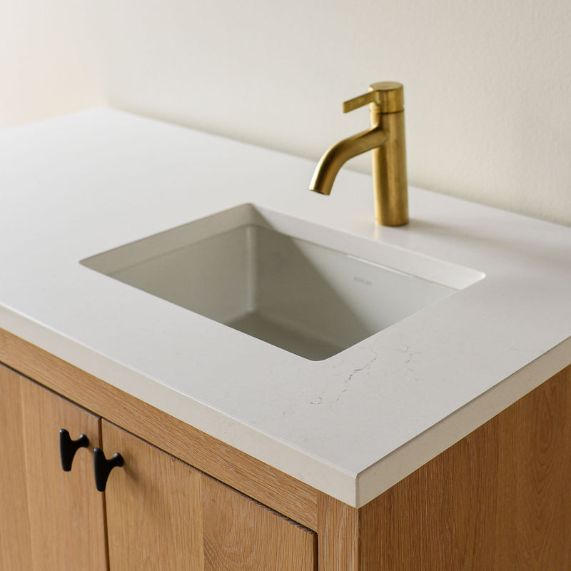 Quartz Offset Bathroom Vanity Top / Single Sink