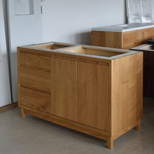 In-Stock 52" Modern Wood Vanity, Offset Single Sink, White Oak Clear, Bevel Pull – Ready to Ship