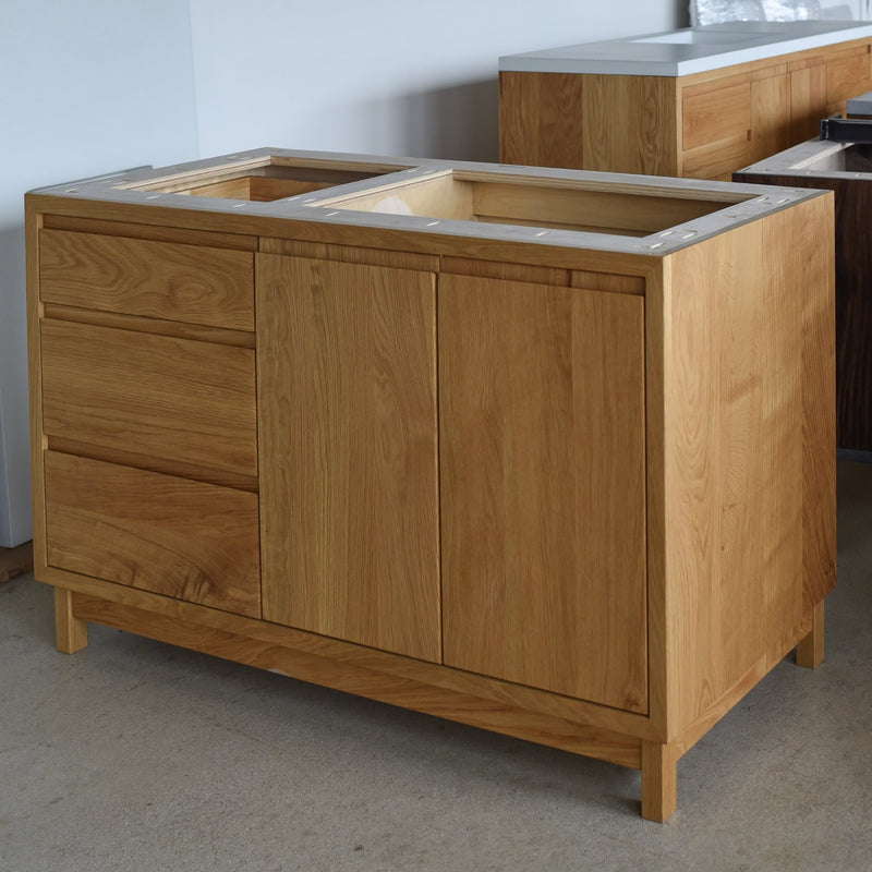 In-Stock 52" Modern Wood Vanity, Offset Single Sink, White Oak Clear, Bevel Pull – Ready to Ship