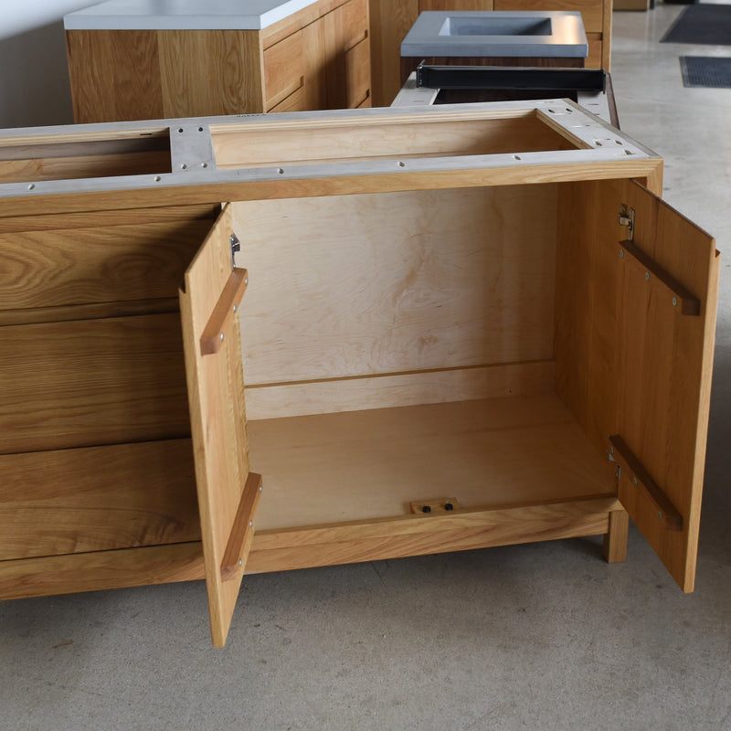 In-Stock 52" Modern Wood Vanity, Offset Single Sink, White Oak Clear, Bevel Pull – Ready to Ship