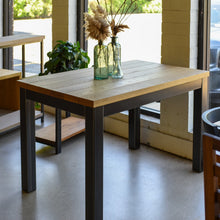 In Stock 48" White Oak Clear Steel Frame Outdoor Dining Table — Ready to Ship