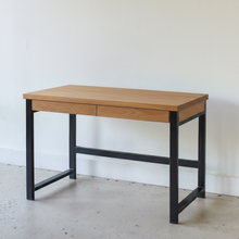 2-Drawer Modern Wood + Metal Desk Pictured in White Oak Clear and Blackened Metal