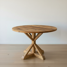 48" Round Pedestal Dining Table Pictured in Reclaimed Oak Textured