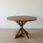 48" Round Pedestal Dining Table Pictured in Walnut Clear