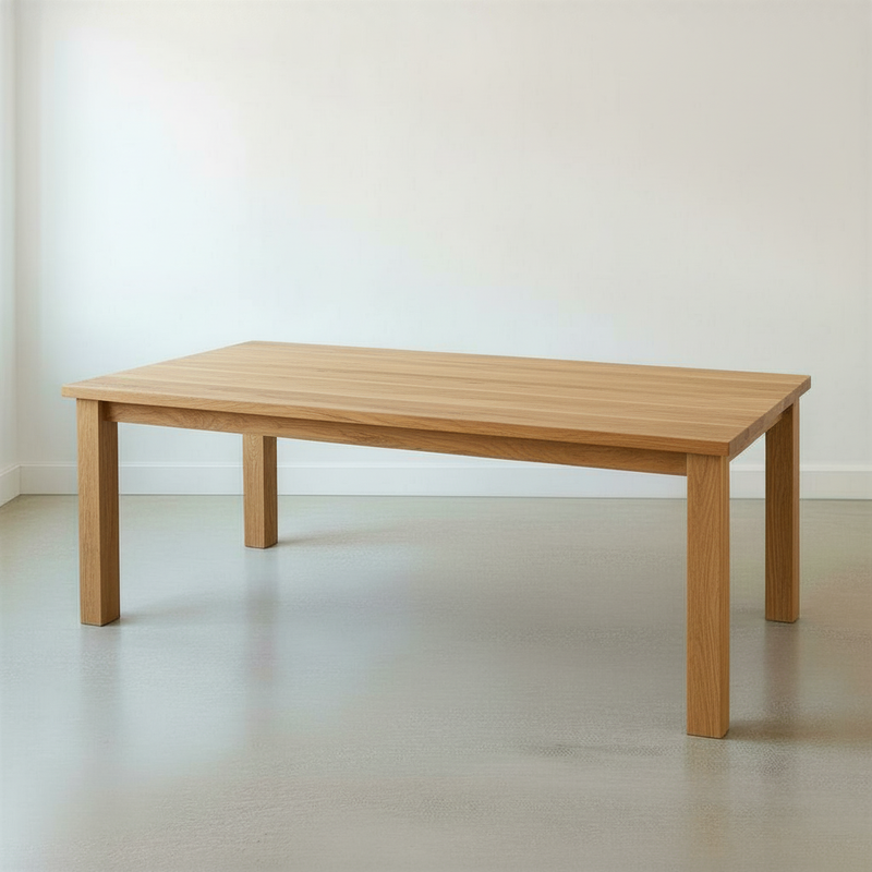 Plank Farmhouse Dining Table Pictured In White Oak Clear