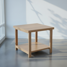 Solid Wood End Table With Lower Shelf Pictured In White Oak Natural
