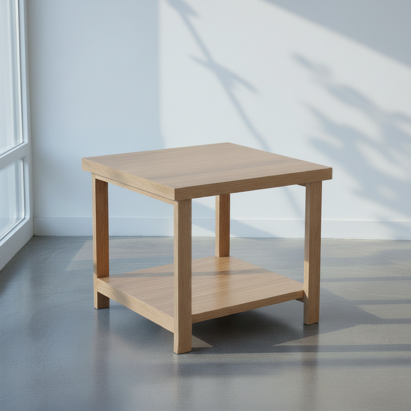 Solid Wood End Table With Lower Shelf Pictured In White Oak Natural