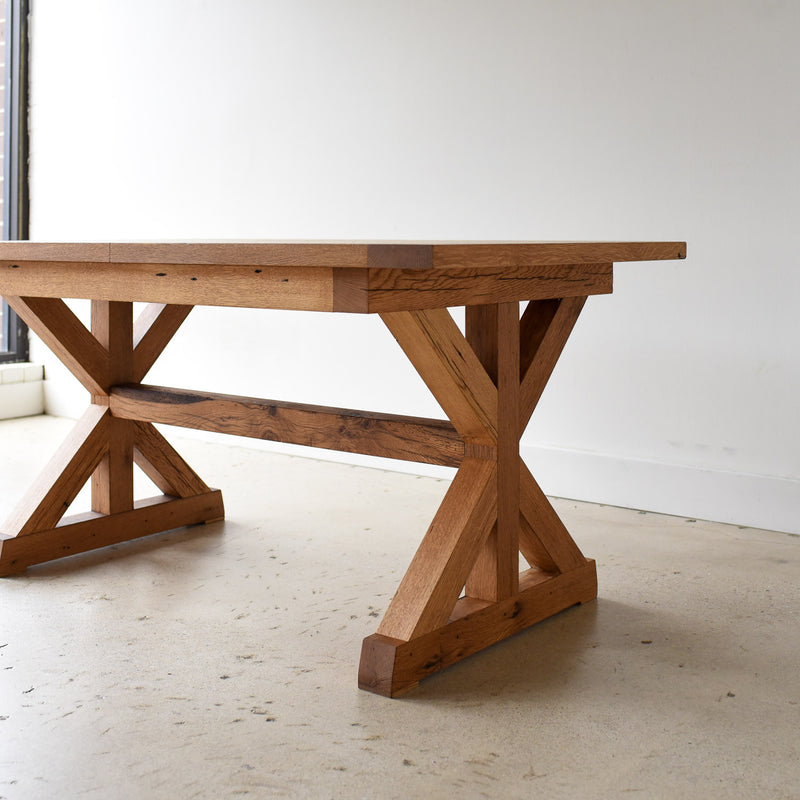 wooden trellis table Solid Wood Trestle Dining Table - Walnut (60"L) (Seats 4-6)