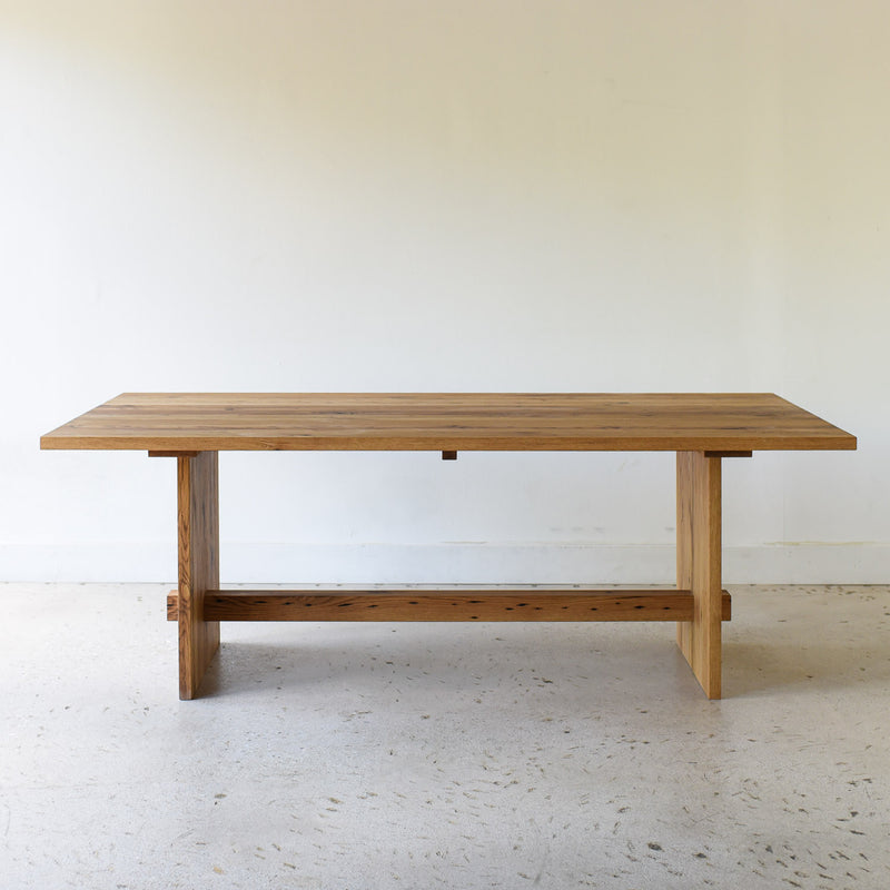 Modern Timber Frame Dining Table in Reclaimed Oak / Clear 