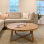 Round Solid Wood Coffee Table
Pictured in White Oak / Clear - Customer Photo